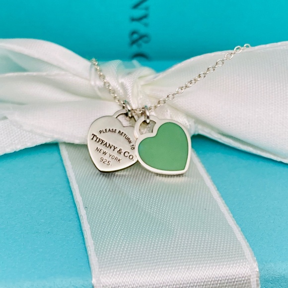 Tiffany & Co double heart RTT necklace 16” blue enamel w/ Box - Picture 8 of 8